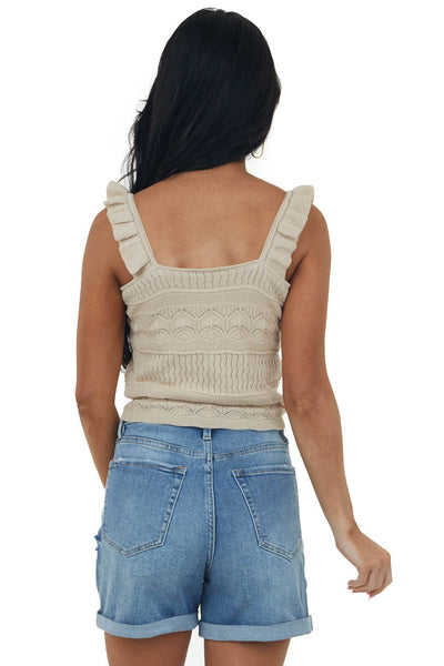 Latte Ruffle Strap Sweater Knit Crop Top