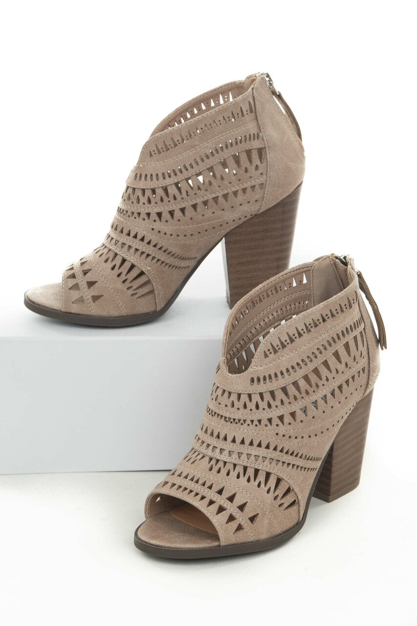 Laser cut peep toe booties store
