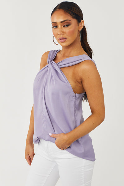 Lavender Front Twist Silky Sleeveless Blouse
