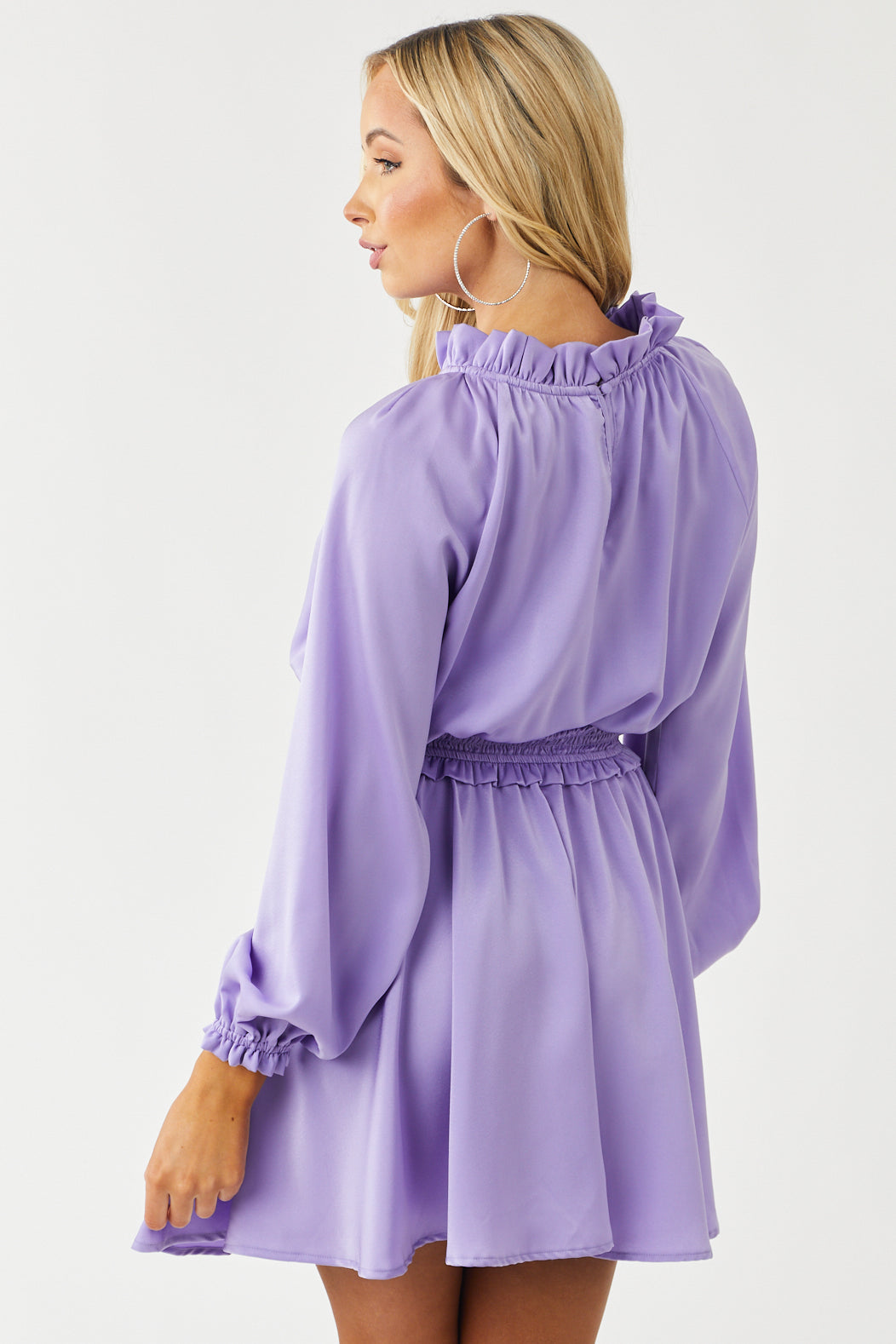 Lavender Mock Neck Smocked Waist Mini Dress