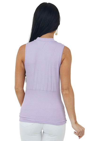 Lavender Surplice Ribbed Knit High Neck Tank Top