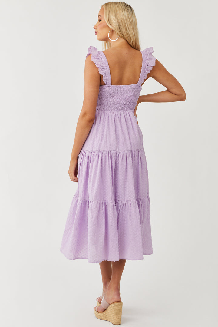 Lavender Swiss Dot Ruffle Strap Smocked Dress