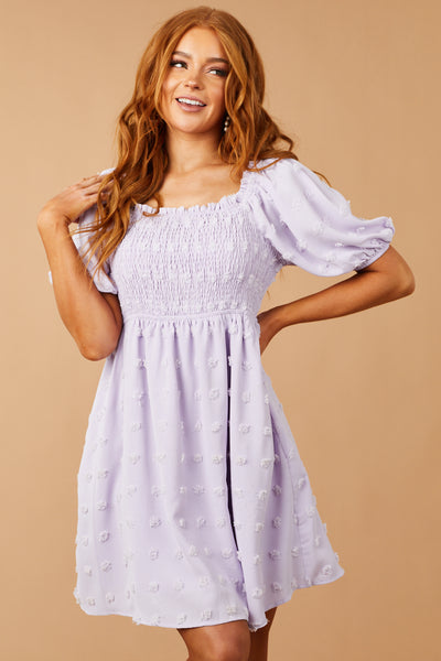 Lavender Swiss Dot Smocked Short Dress