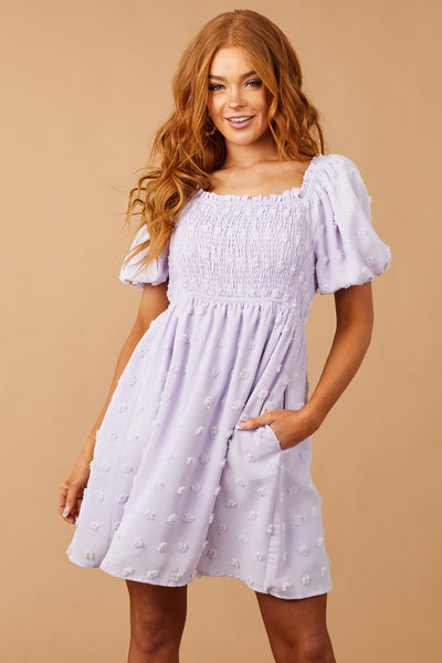 Lavender Swiss Dot Smocked Short Dress