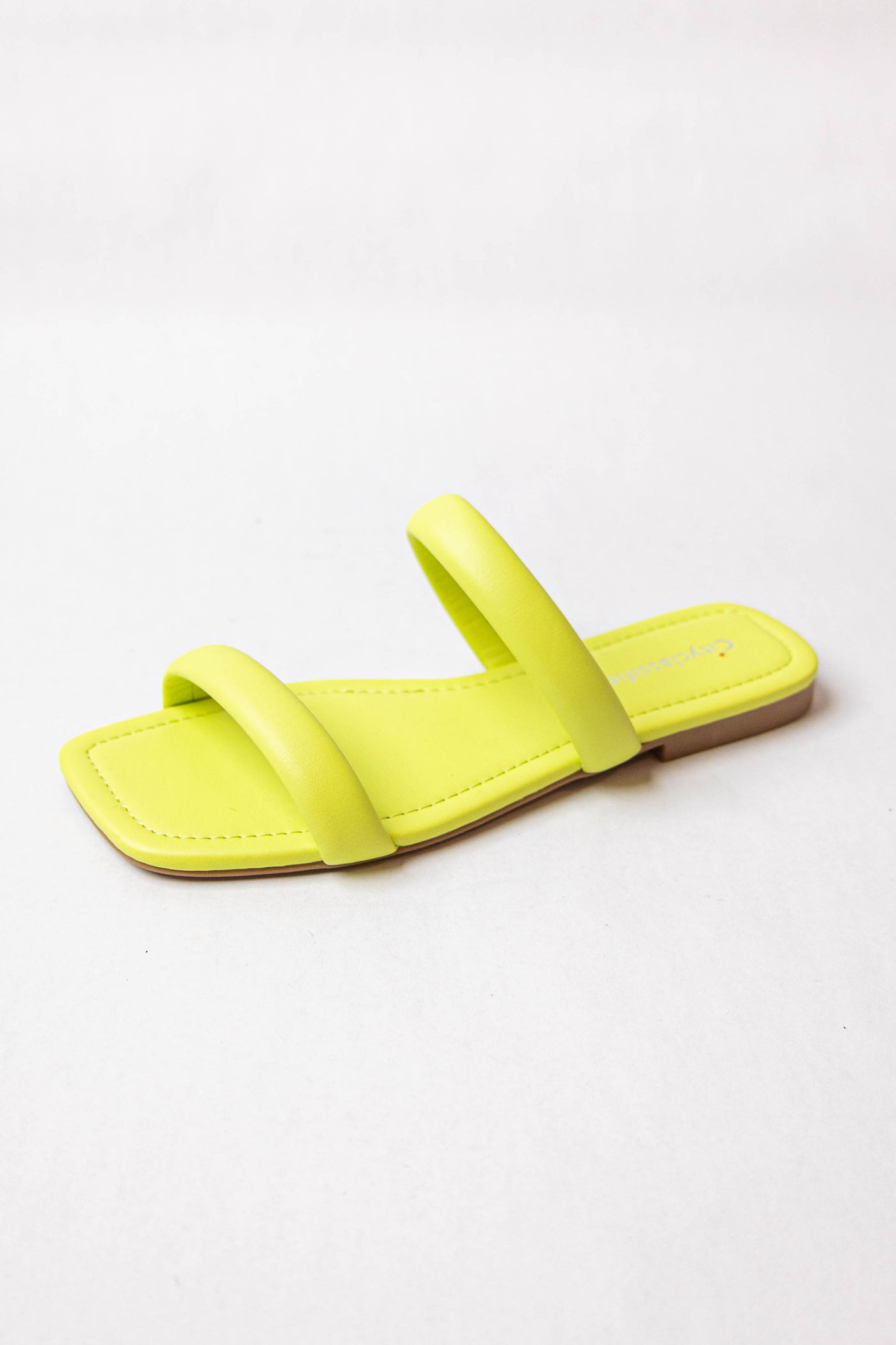 Lemon Lime Pleather Square Toe Slip On Sandals
