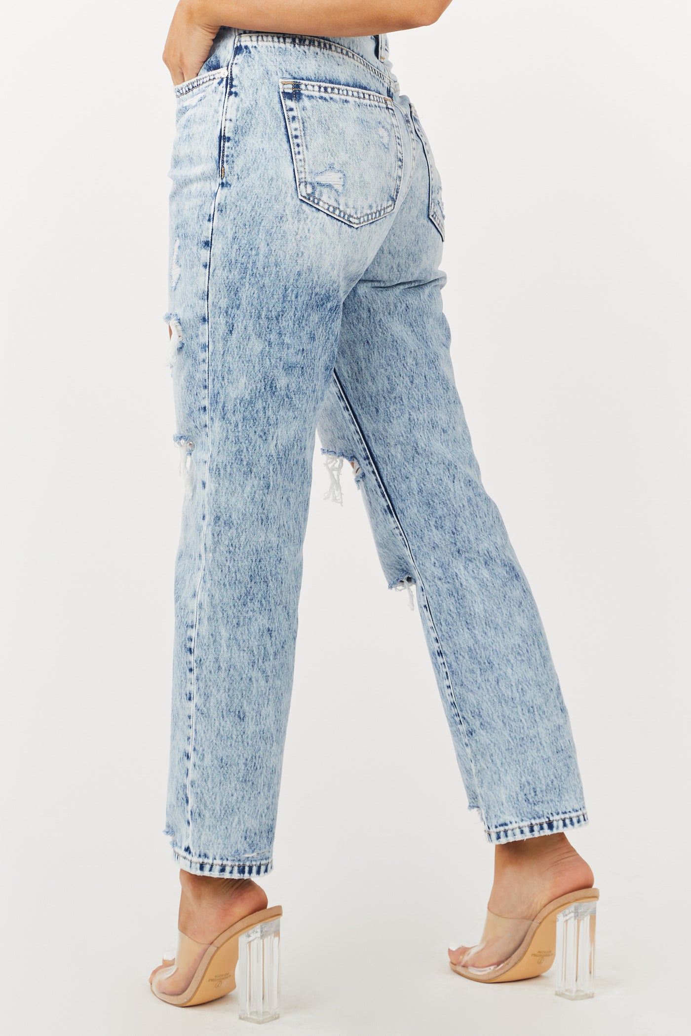 Light Acid Wash High Rise Ankle Straight Jeans