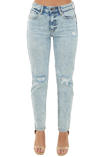 Light Acid Wash Straight Fit High Rise Jeans
