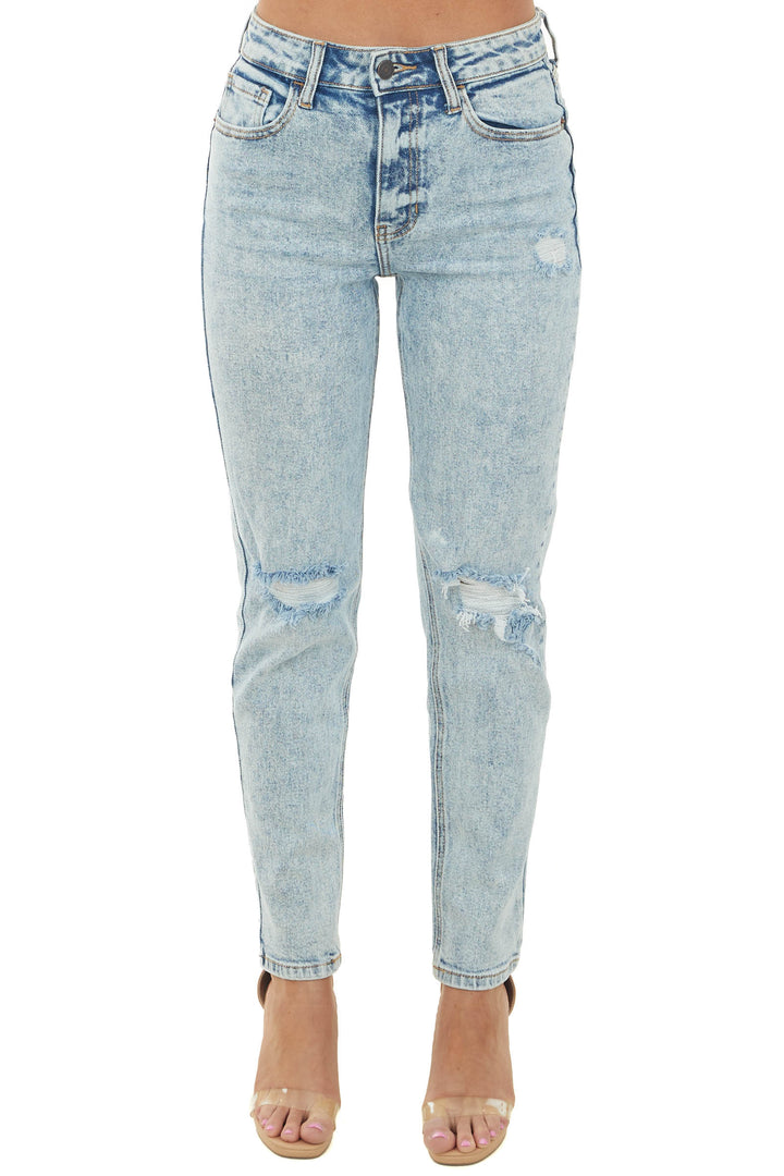 Light Acid Wash Straight Fit High Rise Jeans