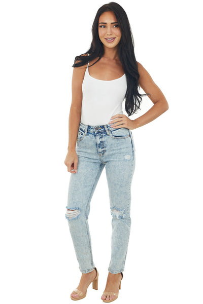 Light Acid Wash Straight Fit High Rise Jeans