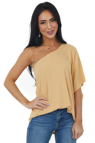 Light Amber One Shoulder Textured Knit Top