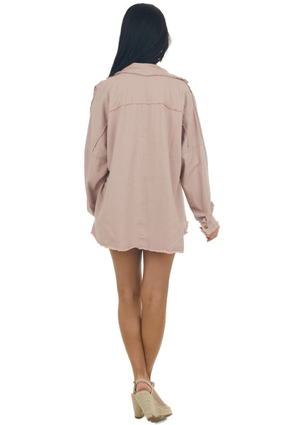 Light Rose Taupe Fraying Button Down Shacket