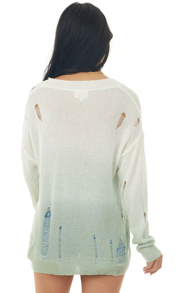 Light Sage and Ivory Ombre Distressed Top