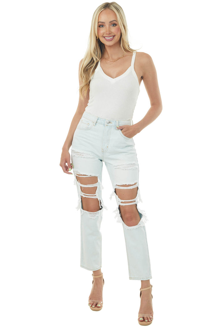 Cello Light Wash Distressed High Rise Straight Leg Jeans