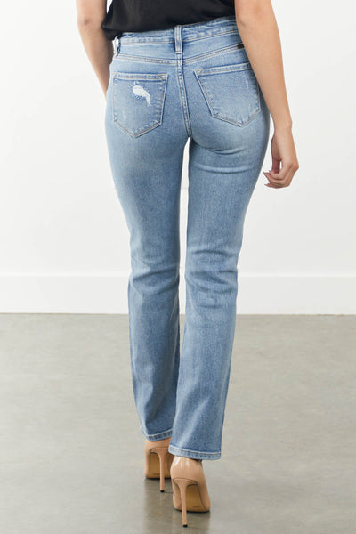 Light Wash Distressed Knee Straight Leg Jeans