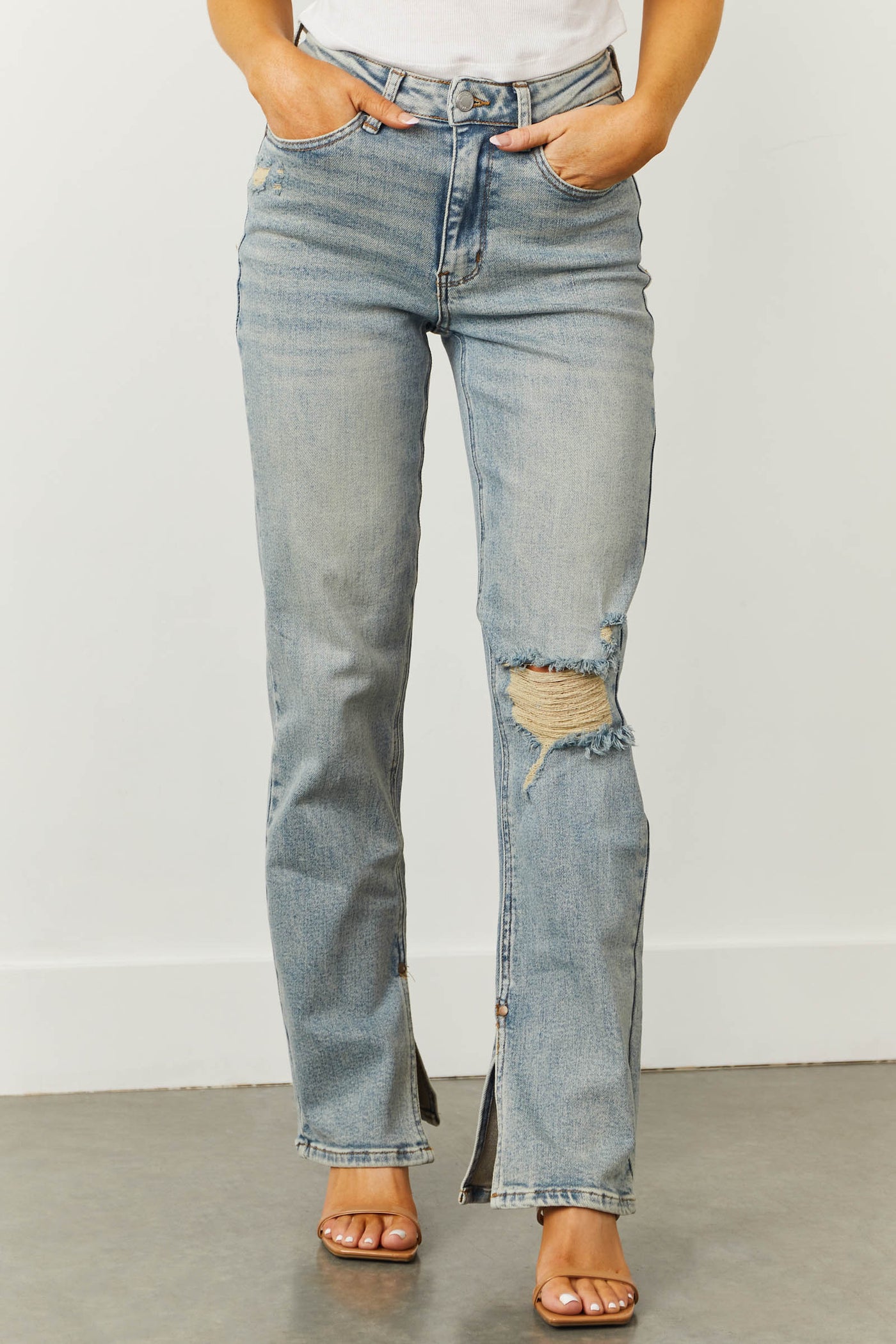 Judy Blue Light Wash High Rise Straight Jeans with Inseam Slit | Lime Lush