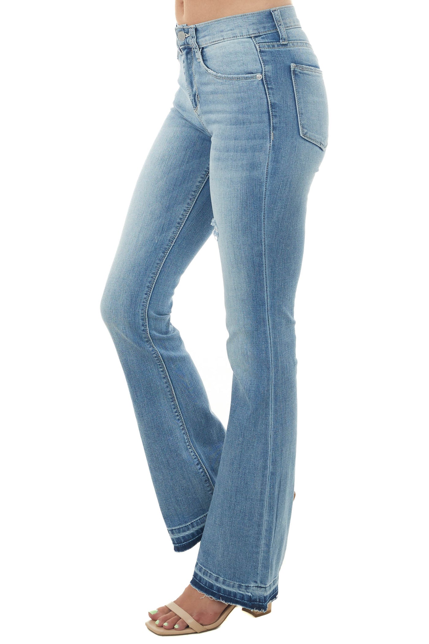 Light Wash Mid Rise Bootcut Jeans with Dark Hem