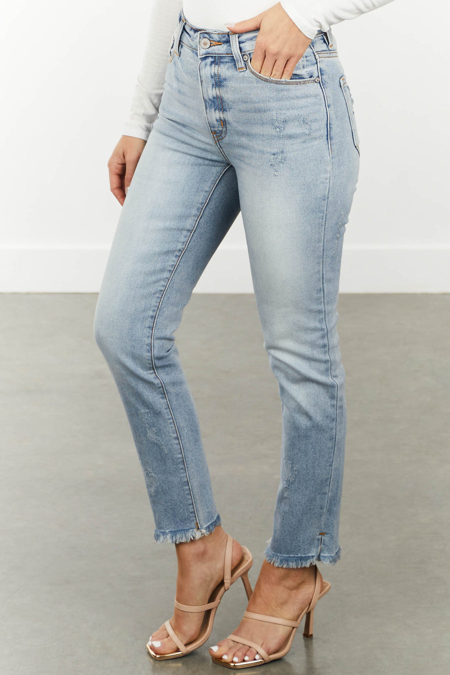 Kancan Raw Hem High Rise Straight Jeans main image 1