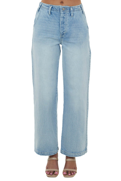 Light Wash Wide Leg Jeans with Side Pockets