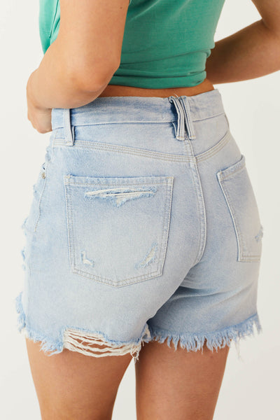 Light Washed High Rise Torn Boyfriend Shorts
