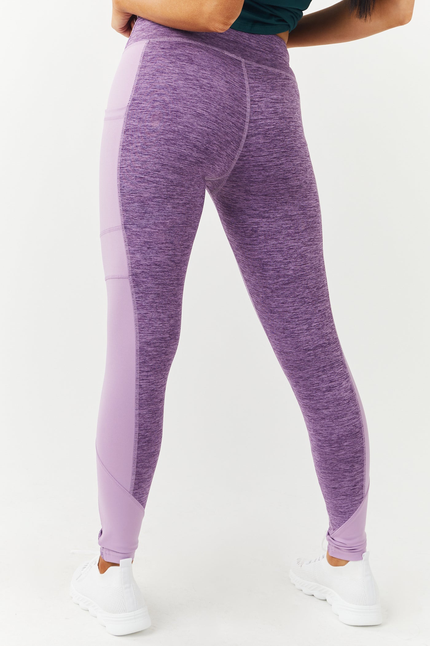 Lilac Colorblock Mid Rise Leggings with Pockets