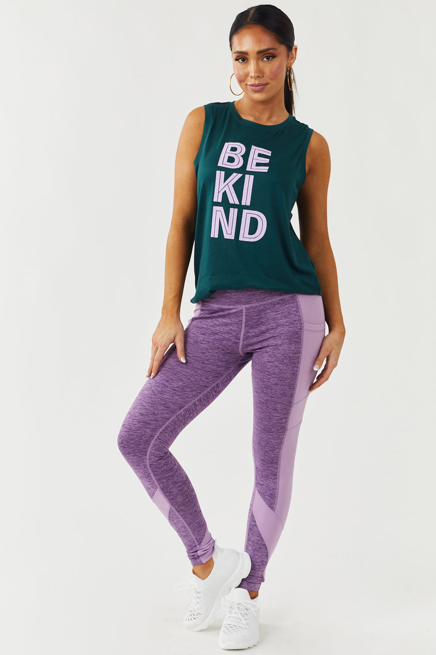 Lilac Colorblock Mid Rise Leggings with Pockets