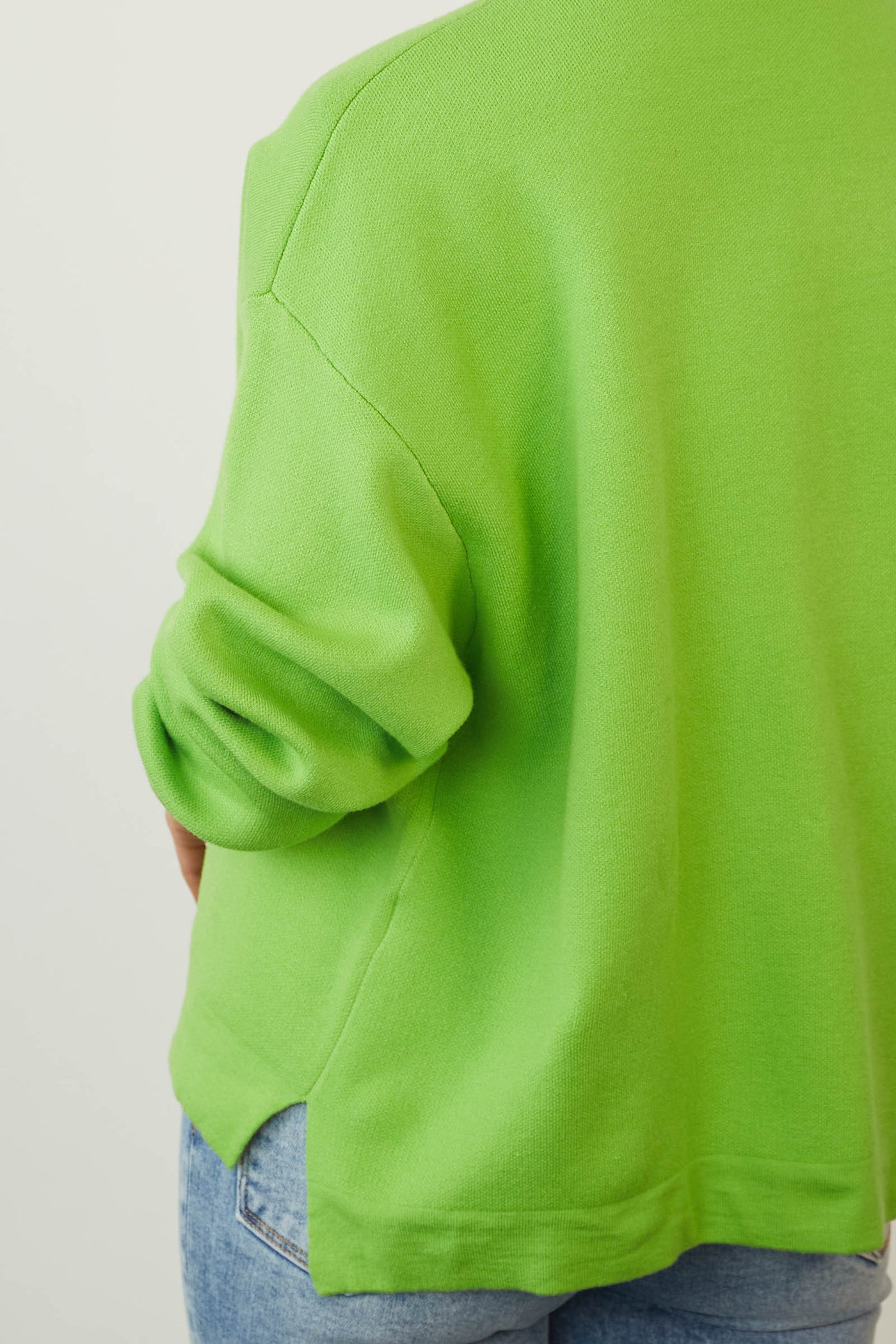 Lime Side Slit Drop Shoulder Thick Knit Sweater
