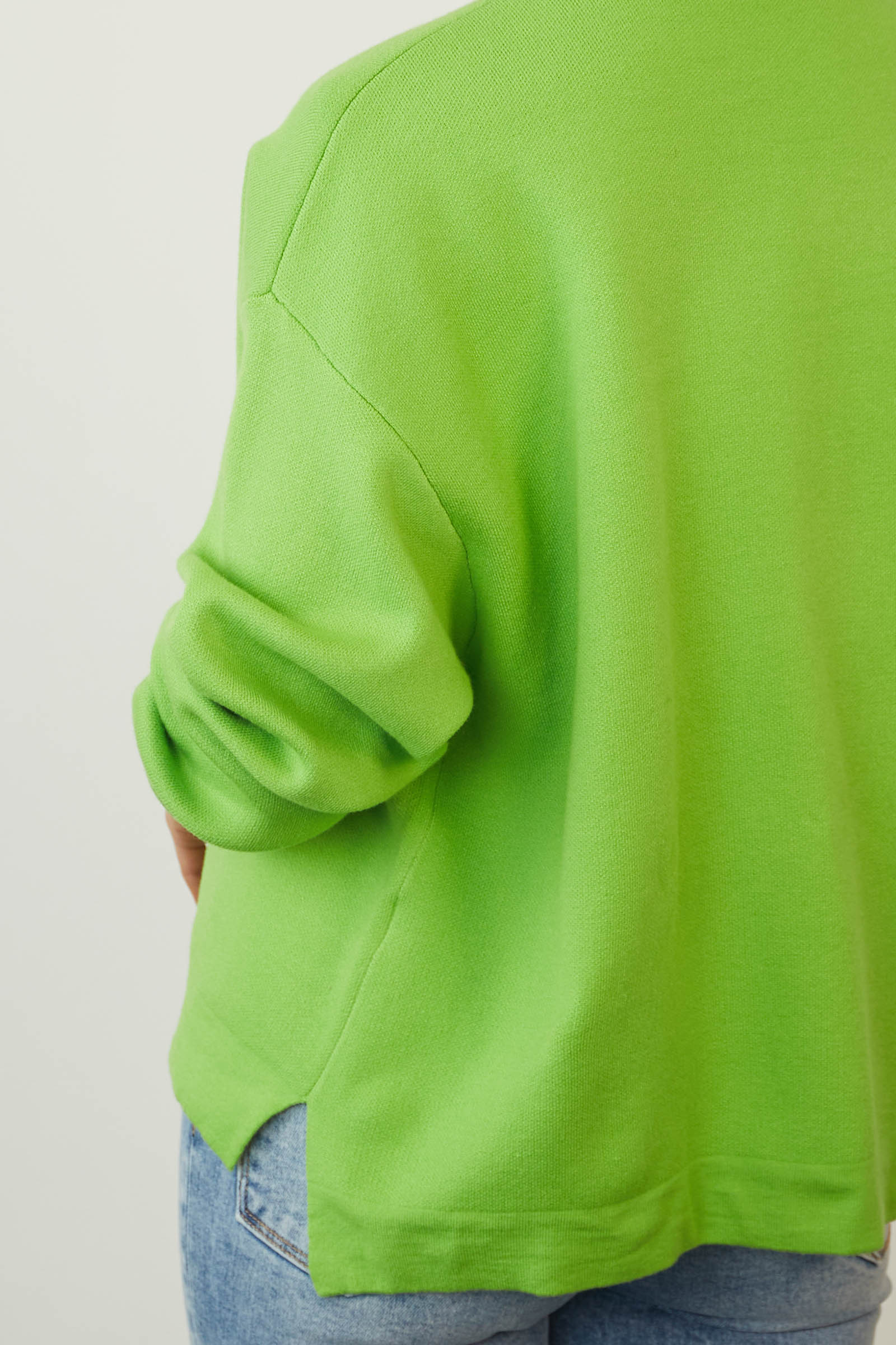 Lime Side Slit Drop Shoulder Thick Knit Sweater