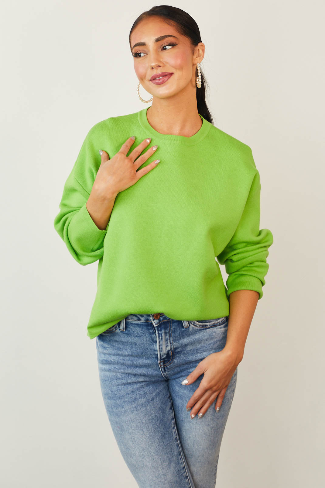 Lime Side Slit Drop Shoulder Thick Knit Sweater Lime Lush