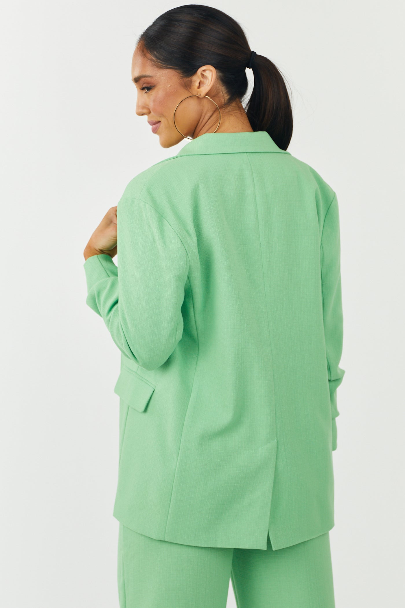 Lime Tweed 3/4 Ruched Sleeve Blazer