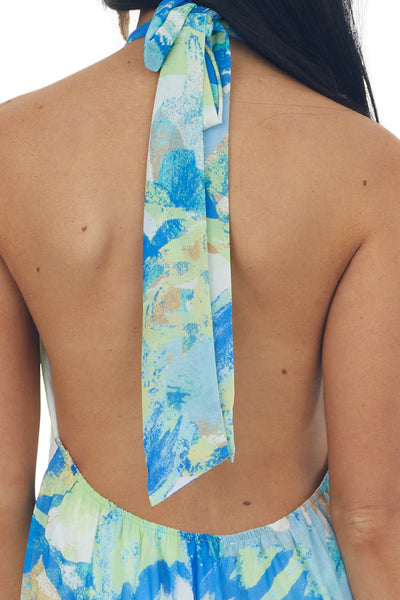Lime and Royal Blue Abstract Print Maxi Dress
