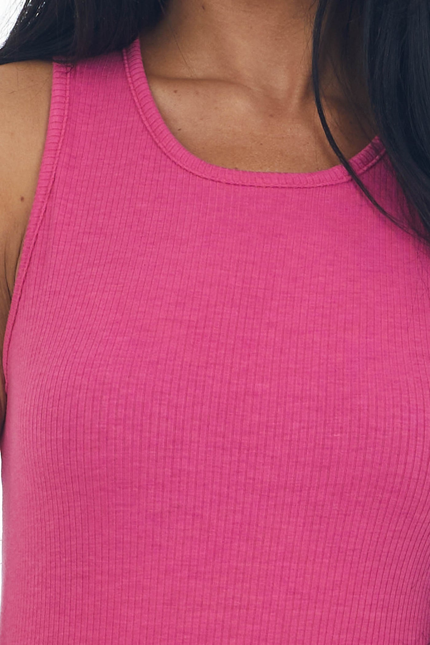 Magenta Basic Ribbed Knit Fitted Tank Top