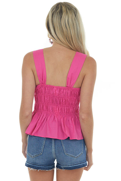 Magenta Ruched Square Neck Peplum Tank Top