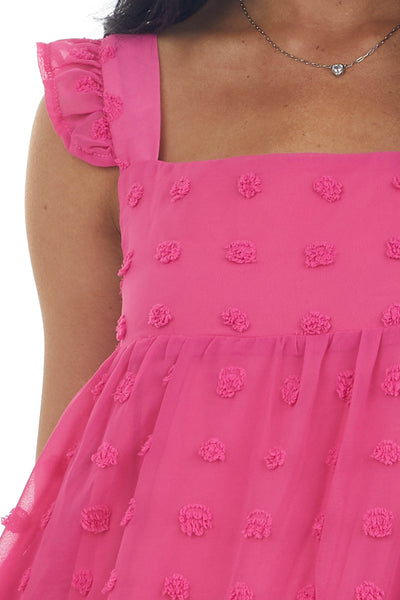 Magenta Swiss Dot Ruffle Strap Tiered Dress