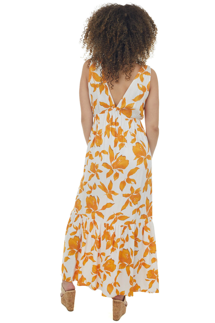 Mango Leaf Print Plunging V Maxi Dress