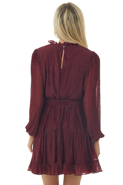 Maroon Puff Sleeve Shimmery Short Dress