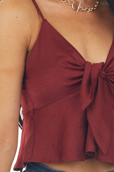 Maroon Sleeveless Front Tie Cropped Camisole