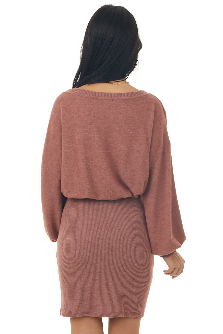 Marsala Ribbed Skirt Brushed Sweater Dress