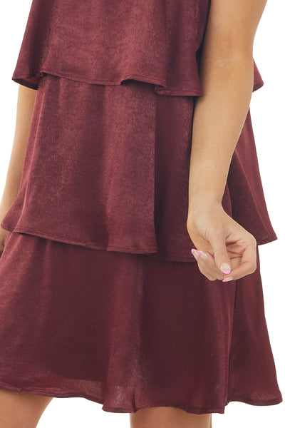 Marsala Sleeveless Tiered Short Soft Dress