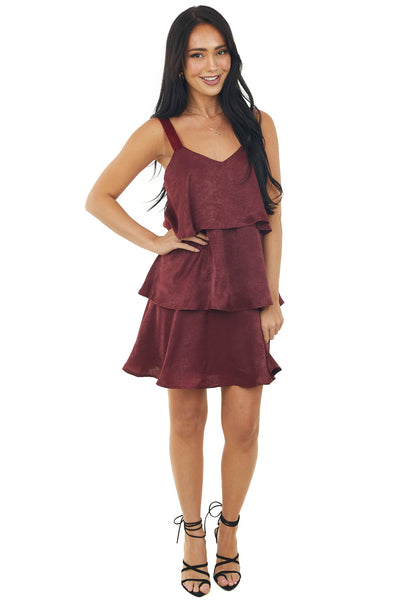Marsala Sleeveless Tiered Short Soft Dress