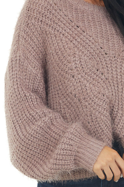 Mauve Long Sleeve Fuzzy Cable Knit Sweater