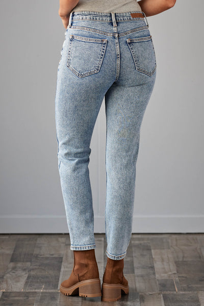 Cello Medium Acid Wash Straight Fit High Rise Jeans