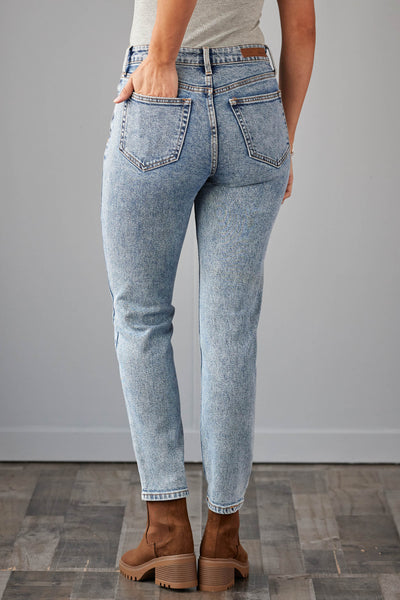 Cello Medium Acid Wash Straight Fit High Rise Jeans