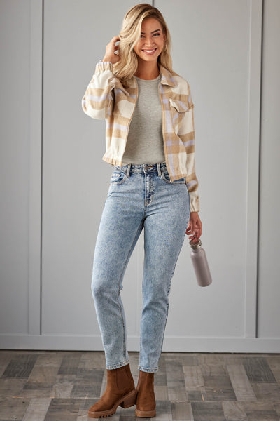 Cello Medium Acid Wash Straight Fit High Rise Jeans