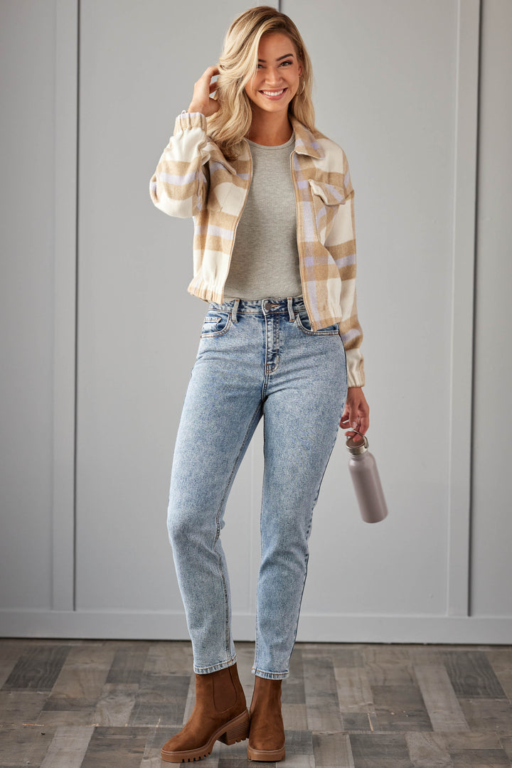 Cello Medium Acid Wash Straight Fit High Rise Jeans