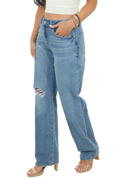 Medium Wash Baggy Boyfriend Light Distressed Jeans