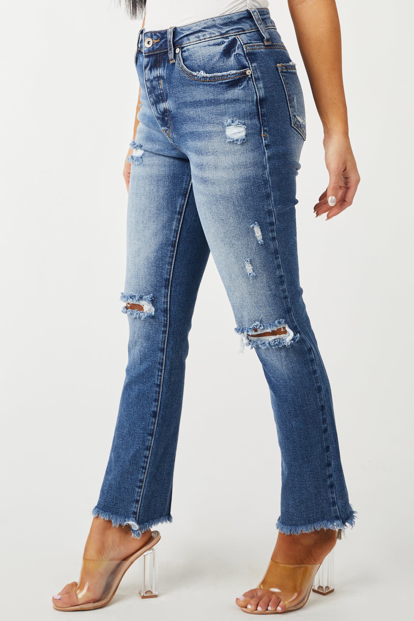 Medium Wash Distressed Relaxed Skinny Fit Jeans