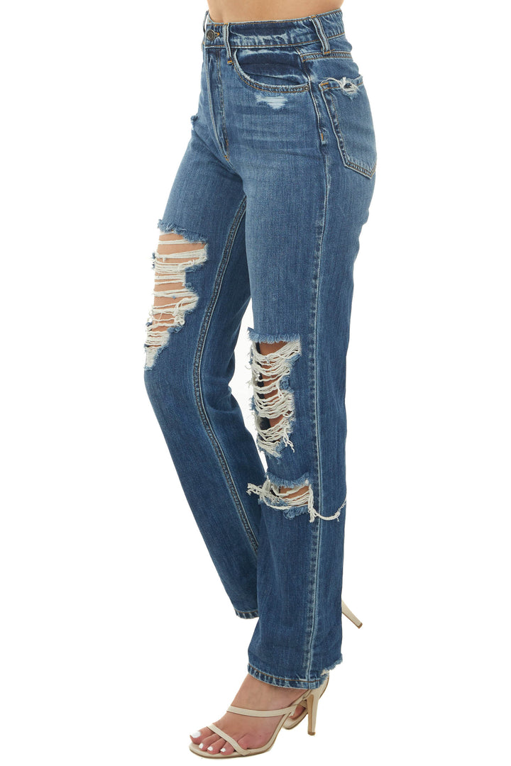 Cello Medium Wash High Rise Heavily Distressed Jeans