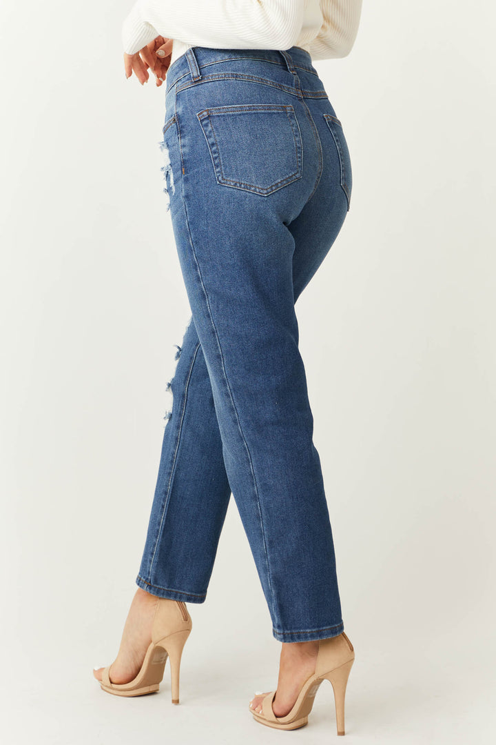 Medium Wash High Rise Straight Ankle Jeans