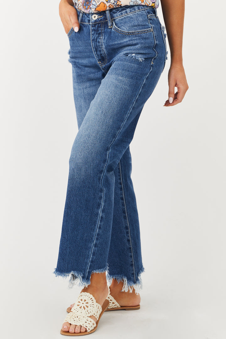 Medium Wash Mid Rise Button Fly Distressed Jeans