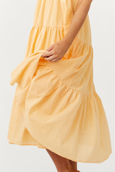 Melon Swiss Dot Ruffle Strap Smocked Dress